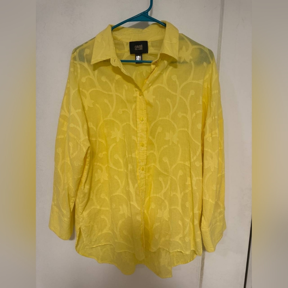 Roberto Cavalli Yellow Floral Top Made in Italy